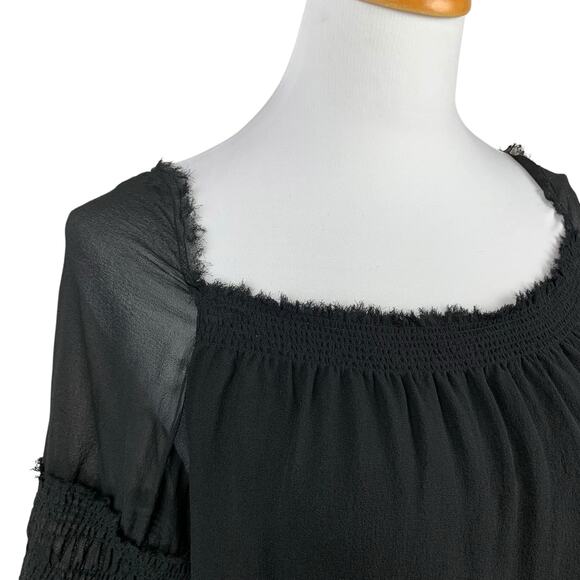 Theory Silk Blouse Black Bell 3/4 Sleeve Georgette Women's L - Picture 3 of 9